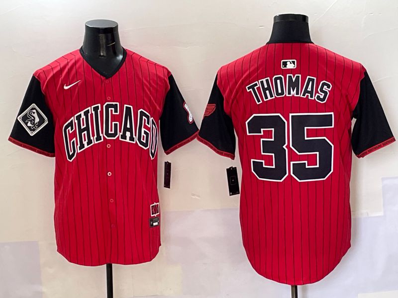 Men 2025 Chicago White Sox #35 Thomas Red Stripe Joint Name Nike MLB Jersey style 43